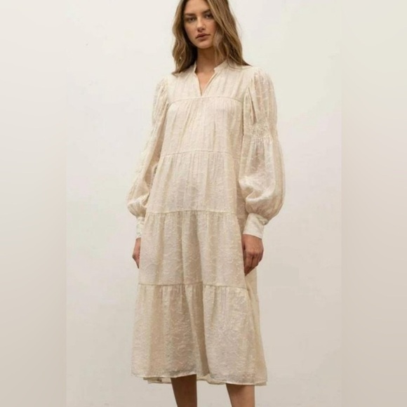 Moon River Long Dress Large Maxi Ivory bohemia long sleeve boho cottage core - Picture 1 of 11